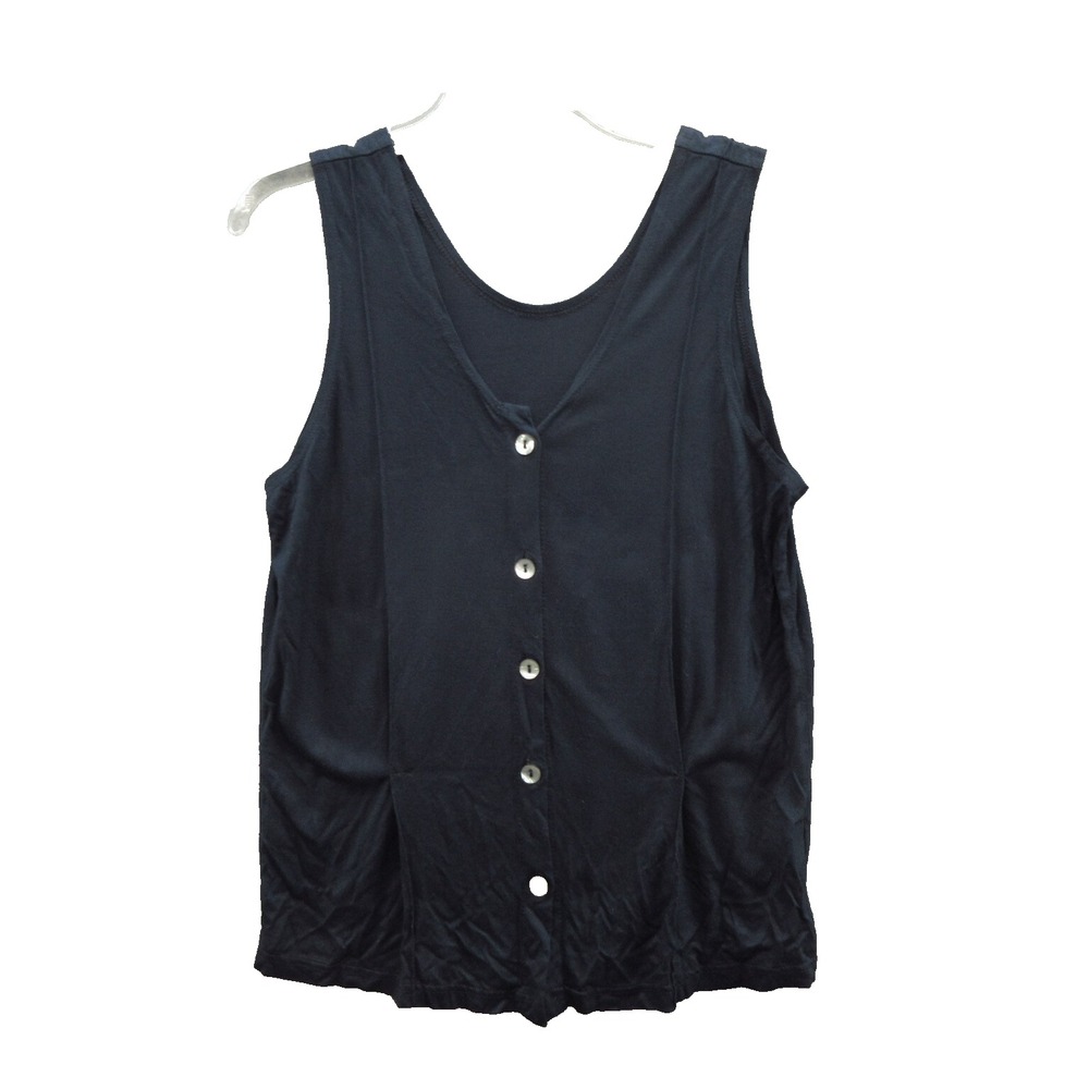 FLAX Designs Women Tank Top Small Blue 100%Rayon Sleeveless V-Neck Button Up New